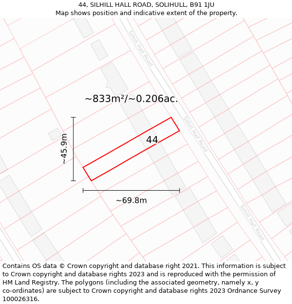 44, SILHILL HALL ROAD, SOLIHULL, B91 1JU: Plot and title map