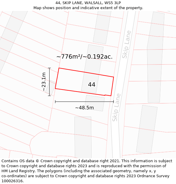 44, SKIP LANE, WALSALL, WS5 3LP: Plot and title map