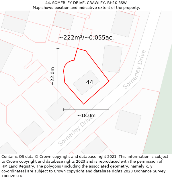 44, SOMERLEY DRIVE, CRAWLEY, RH10 3SW: Plot and title map