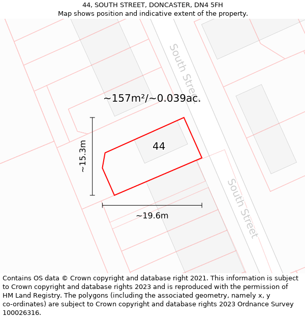 44, SOUTH STREET, DONCASTER, DN4 5FH: Plot and title map