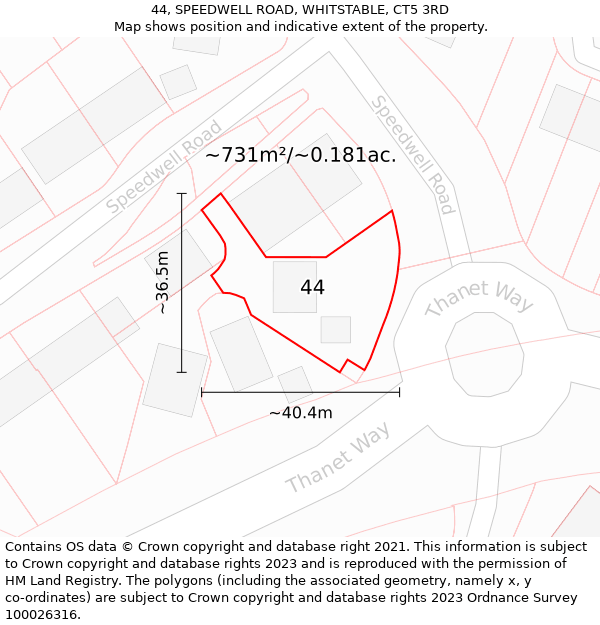 44, SPEEDWELL ROAD, WHITSTABLE, CT5 3RD: Plot and title map