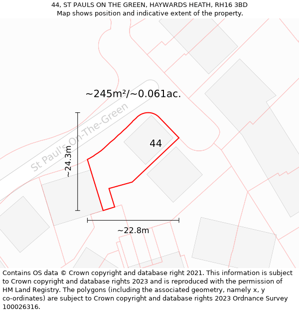44, ST PAULS ON THE GREEN, HAYWARDS HEATH, RH16 3BD: Plot and title map