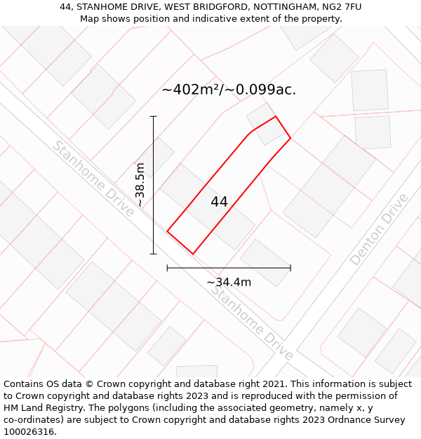 44, STANHOME DRIVE, WEST BRIDGFORD, NOTTINGHAM, NG2 7FU: Plot and title map