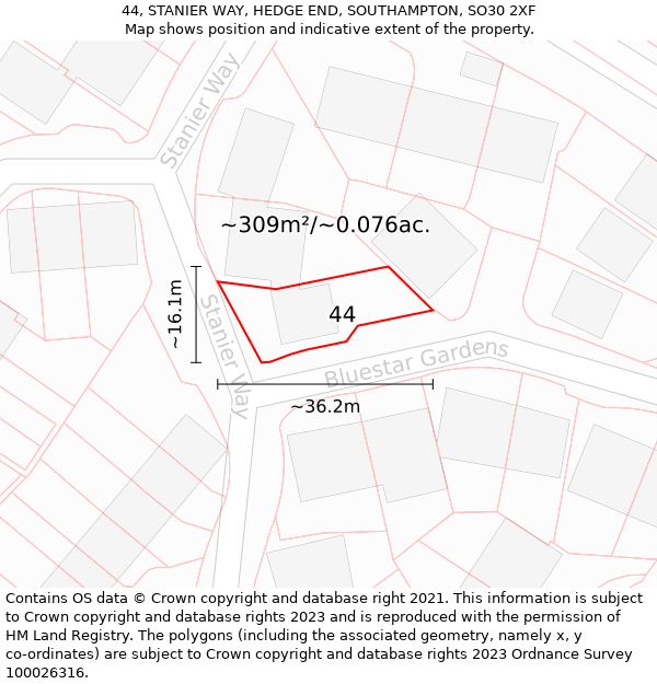 44, STANIER WAY, HEDGE END, SOUTHAMPTON, SO30 2XF: Plot and title map