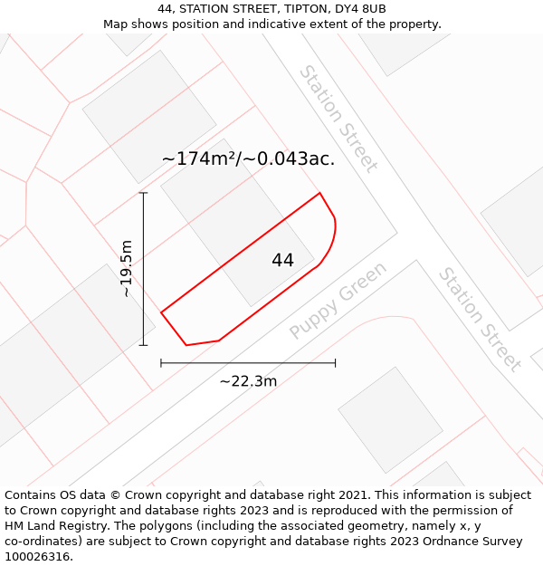 44, STATION STREET, TIPTON, DY4 8UB: Plot and title map