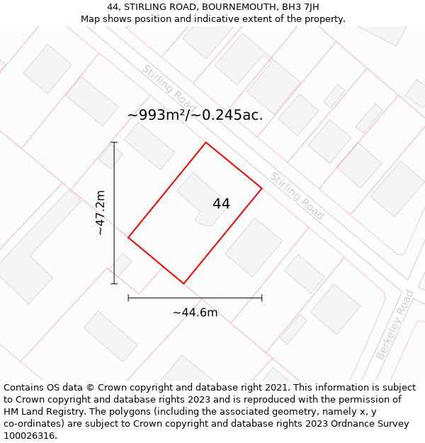 44, STIRLING ROAD, BOURNEMOUTH, BH3 7JH: Plot and title map
