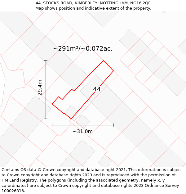 44, STOCKS ROAD, KIMBERLEY, NOTTINGHAM, NG16 2QF: Plot and title map