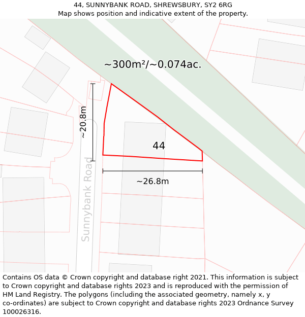 44, SUNNYBANK ROAD, SHREWSBURY, SY2 6RG: Plot and title map