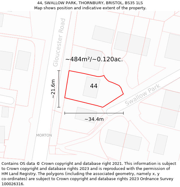 44, SWALLOW PARK, THORNBURY, BRISTOL, BS35 1LS: Plot and title map