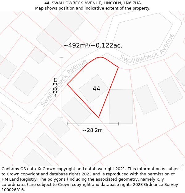 44, SWALLOWBECK AVENUE, LINCOLN, LN6 7HA: Plot and title map