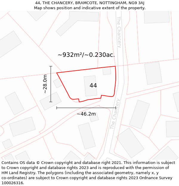 44, THE CHANCERY, BRAMCOTE, NOTTINGHAM, NG9 3AJ: Plot and title map