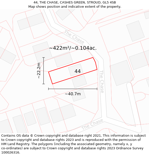 44, THE CHASE, CASHES GREEN, STROUD, GL5 4SB: Plot and title map