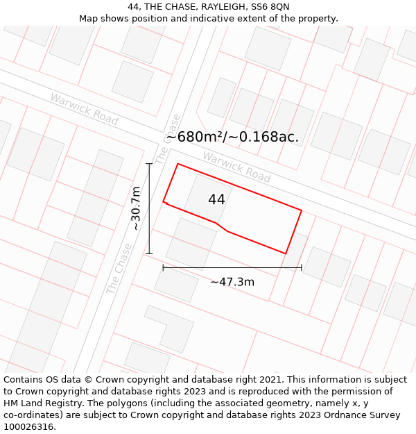 44, THE CHASE, RAYLEIGH, SS6 8QN: Plot and title map