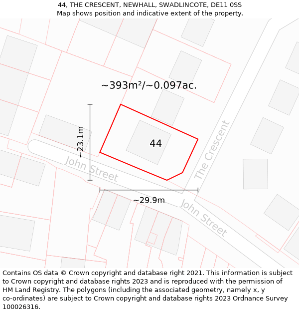 44, THE CRESCENT, NEWHALL, SWADLINCOTE, DE11 0SS: Plot and title map