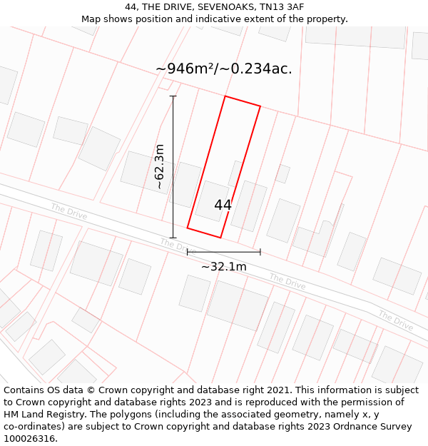 44, THE DRIVE, SEVENOAKS, TN13 3AF: Plot and title map