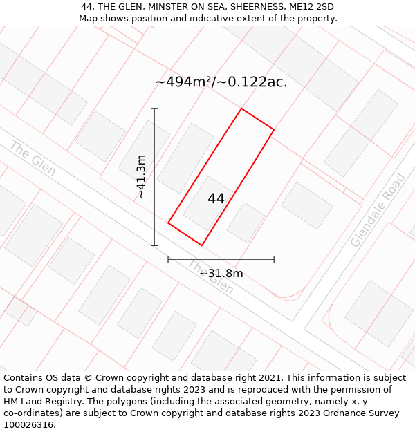 44, THE GLEN, MINSTER ON SEA, SHEERNESS, ME12 2SD: Plot and title map