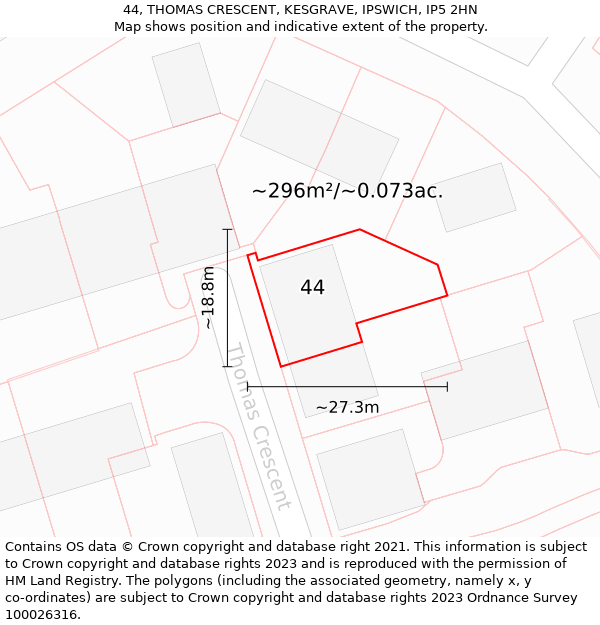 44, THOMAS CRESCENT, KESGRAVE, IPSWICH, IP5 2HN: Plot and title map