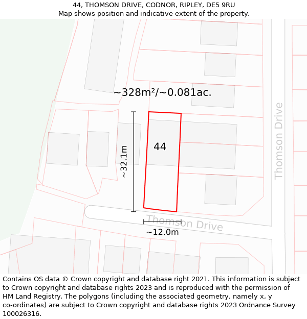 44, THOMSON DRIVE, CODNOR, RIPLEY, DE5 9RU: Plot and title map