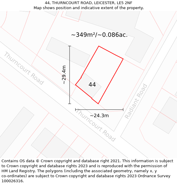 44, THURNCOURT ROAD, LEICESTER, LE5 2NF: Plot and title map