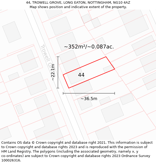 44, TROWELL GROVE, LONG EATON, NOTTINGHAM, NG10 4AZ: Plot and title map