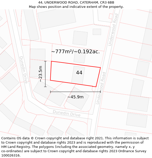 44, UNDERWOOD ROAD, CATERHAM, CR3 6BB: Plot and title map