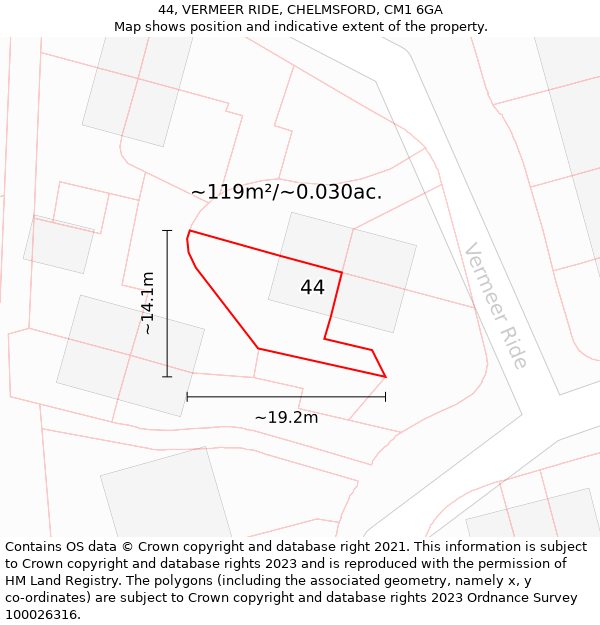 44, VERMEER RIDE, CHELMSFORD, CM1 6GA: Plot and title map