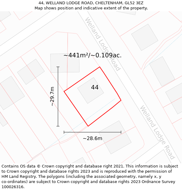 44, WELLAND LODGE ROAD, CHELTENHAM, GL52 3EZ: Plot and title map