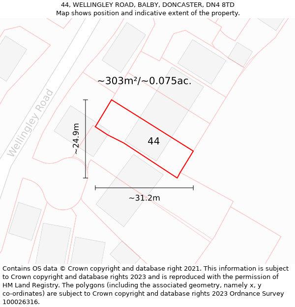 44, WELLINGLEY ROAD, BALBY, DONCASTER, DN4 8TD: Plot and title map