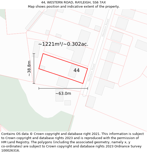 44, WESTERN ROAD, RAYLEIGH, SS6 7AX: Plot and title map