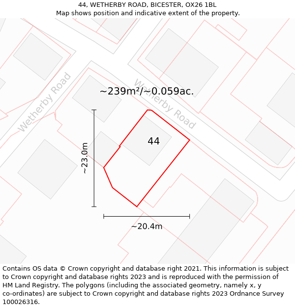 44, WETHERBY ROAD, BICESTER, OX26 1BL: Plot and title map