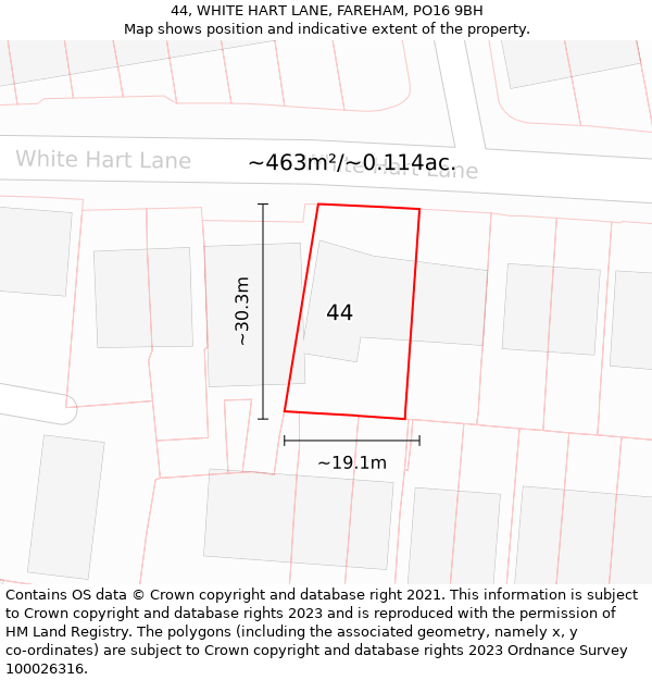 44, WHITE HART LANE, FAREHAM, PO16 9BH: Plot and title map