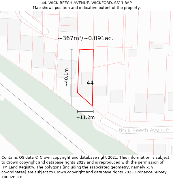 44, WICK BEECH AVENUE, WICKFORD, SS11 8AP: Plot and title map