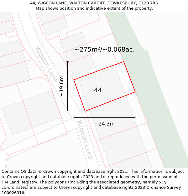 44, WIGEON LANE, WALTON CARDIFF, TEWKESBURY, GL20 7RS: Plot and title map