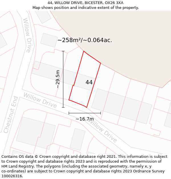 44, WILLOW DRIVE, BICESTER, OX26 3XA: Plot and title map