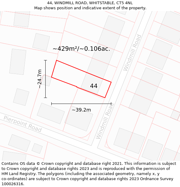 44, WINDMILL ROAD, WHITSTABLE, CT5 4NL: Plot and title map