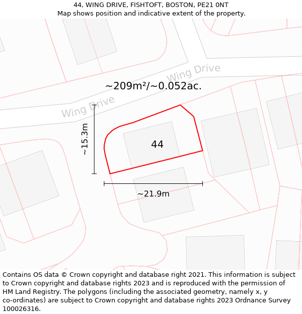 44, WING DRIVE, FISHTOFT, BOSTON, PE21 0NT: Plot and title map