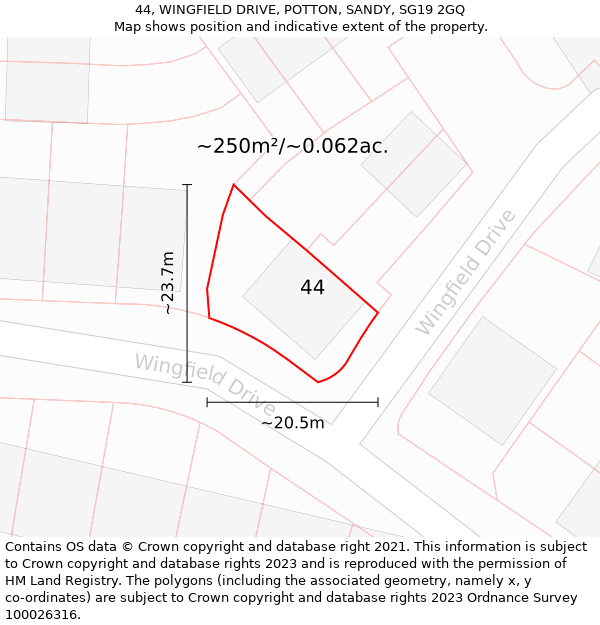 44, WINGFIELD DRIVE, POTTON, SANDY, SG19 2GQ: Plot and title map