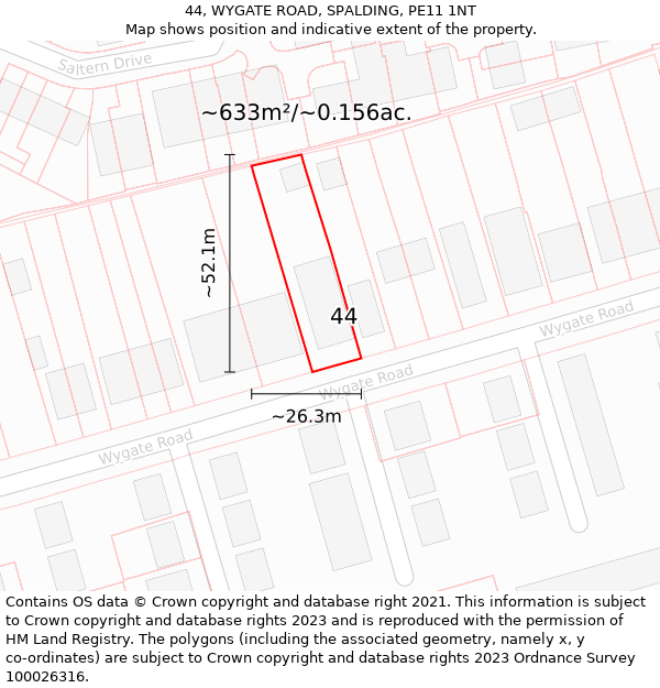 44, WYGATE ROAD, SPALDING, PE11 1NT: Plot and title map