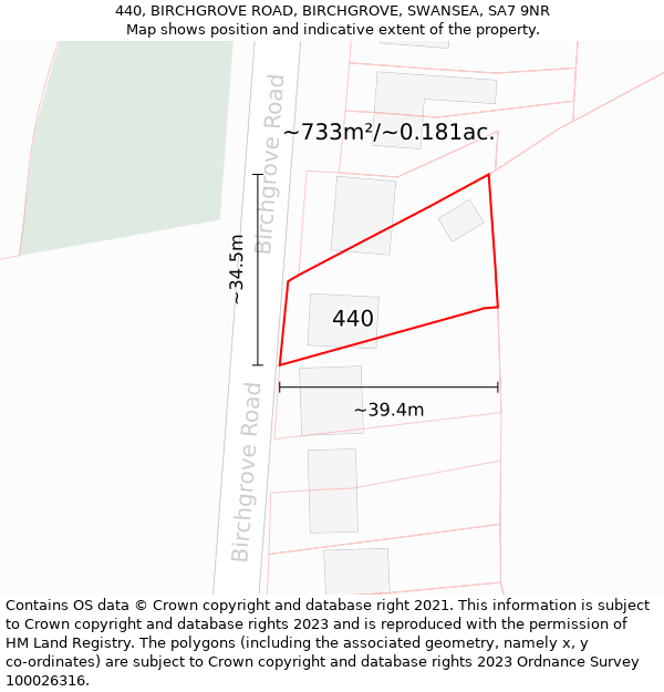 440, BIRCHGROVE ROAD, BIRCHGROVE, SWANSEA, SA7 9NR: Plot and title map