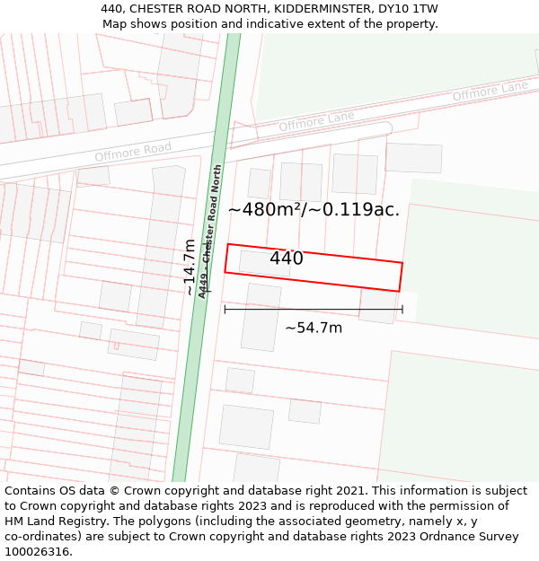 440, CHESTER ROAD NORTH, KIDDERMINSTER, DY10 1TW: Plot and title map