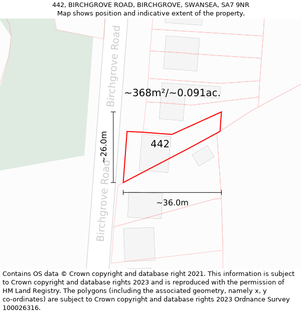 442, BIRCHGROVE ROAD, BIRCHGROVE, SWANSEA, SA7 9NR: Plot and title map