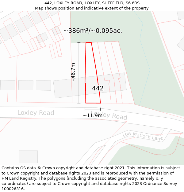 442, LOXLEY ROAD, LOXLEY, SHEFFIELD, S6 6RS: Plot and title map