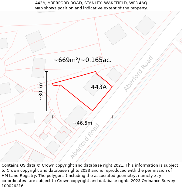 443A, ABERFORD ROAD, STANLEY, WAKEFIELD, WF3 4AQ: Plot and title map