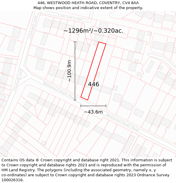 446, WESTWOOD HEATH ROAD, COVENTRY, CV4 8AA: Plot and title map