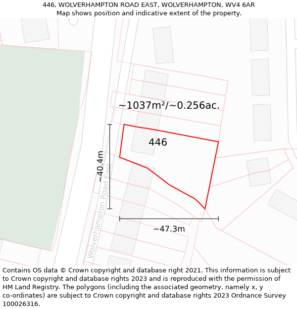 446, WOLVERHAMPTON ROAD EAST, WOLVERHAMPTON, WV4 6AR: Plot and title map