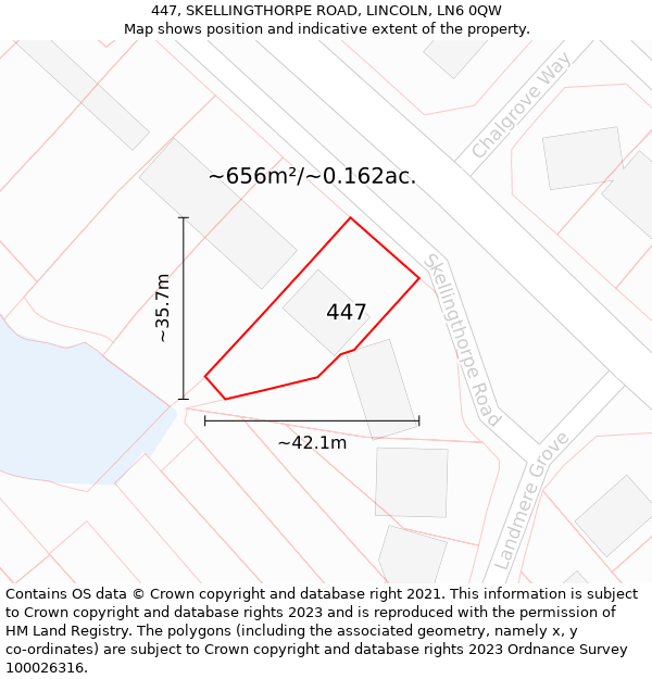 447, SKELLINGTHORPE ROAD, LINCOLN, LN6 0QW: Plot and title map