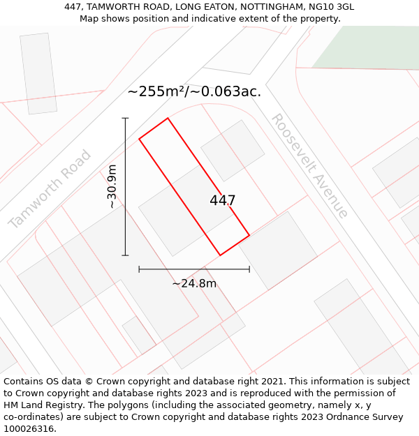 447, TAMWORTH ROAD, LONG EATON, NOTTINGHAM, NG10 3GL: Plot and title map