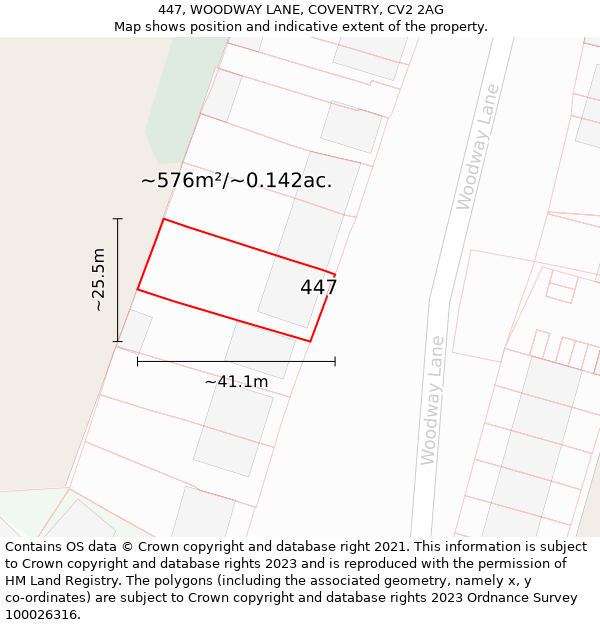 447, WOODWAY LANE, COVENTRY, CV2 2AG: Plot and title map