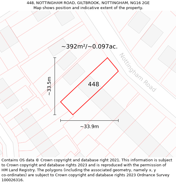 448, NOTTINGHAM ROAD, GILTBROOK, NOTTINGHAM, NG16 2GE: Plot and title map