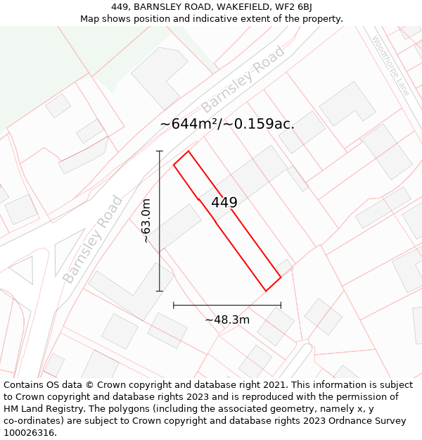 449, BARNSLEY ROAD, WAKEFIELD, WF2 6BJ: Plot and title map